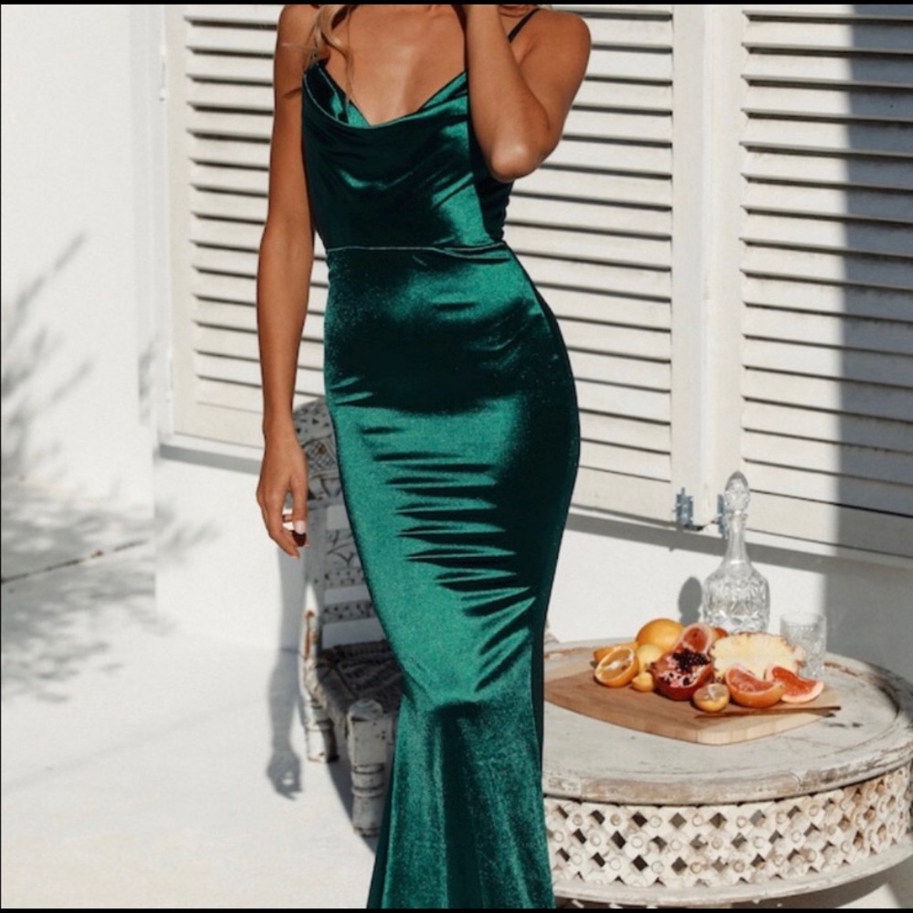 Emerald green satin dress